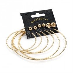 Earring set - Six pairs shiny gold colour diamond cut...