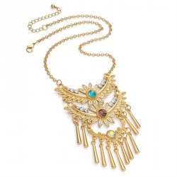 Necklace - Gold colour crystal, AB and lilac and aqua...