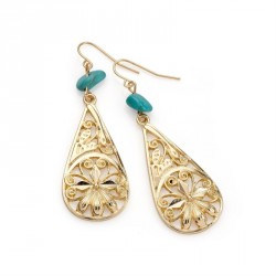 Earring - Gold colour turquoise effect oval drop...
