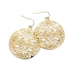 Earring - Gold colour filigree effect round earrings. -...
