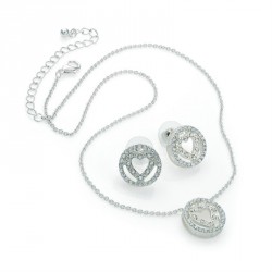Necklace & Earring set - Silver colour crystal heart...