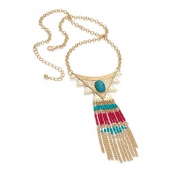 Necklace - Shiny gold colour turquoise and red bead...