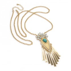 Necklace - Shiny gold crystal turquoise bead effect chain...