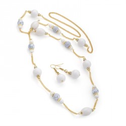 Necklace & Earring set - Shiny gold colour white and...