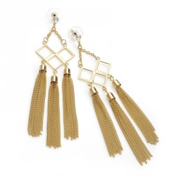 Earring - Shiny gold colour chain drop earrings. - (ER30269)