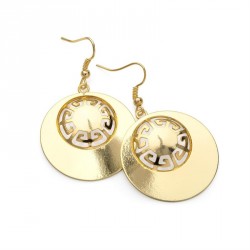 Earring - Shiny gold colour round design drop earrings. -...