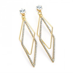 Earring - Shiny gold colour crystal diamond shape drop...