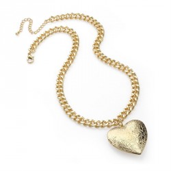 Necklace - Shiny gold colour chain heart locket drop...