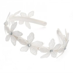 Headband - White and crystal flower design headband. -...