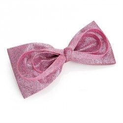Hair bow - Pink glitter hair bow on clip. - (HA30235)