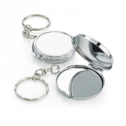 Compact mirror keyring - Shiny silver colour compact...