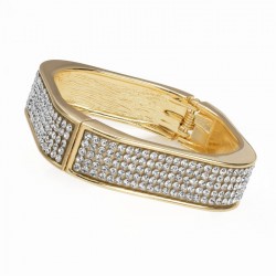 Bracelet - Shiny gold colour crystal square shape hinge...