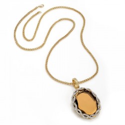 Necklace - Gold colour crystal brown glass bead oval...