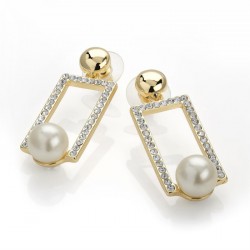 Earring - Gold colour white pearl effect rectangle shape...