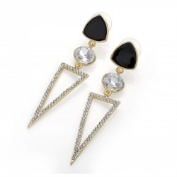 Earring - Shiny gold colour crystal black triangle shape...