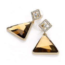 Earring - Gold colour brown glass bead triangle shape...