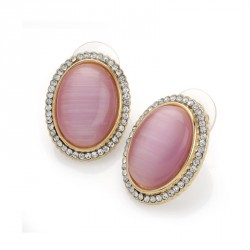 Earring - Shiny gold colour crystal pink colour cats eye...