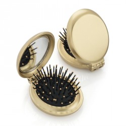 Compact hairbrush - Metallic gold colour folding brush...