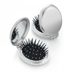 Compact hairbrush - Metallic silver colour folding brush...