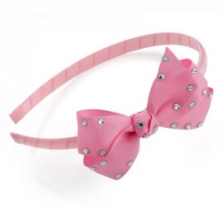 Headband - Pink and crystal look bow headband. - (HA30182)
