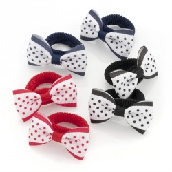 Hair bow set - Three pairs navy, red and black polka dot...