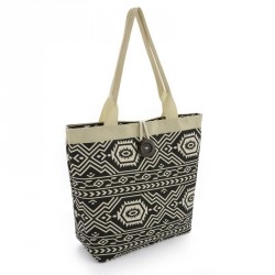 Bag - Black and cream colour print bag with button. -...