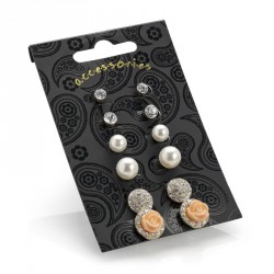 Earring set - Six pairs gold and cream pearl colour,...