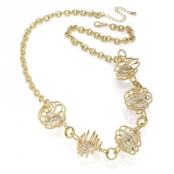 Necklace - Gold colour floating crystal chain necklace. -...
