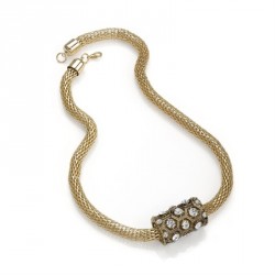 Necklace - Gold and antique gold crystal barrel design...