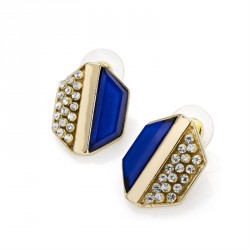 Earring - Gold colour blue bead stud earrings. - (ER30137)