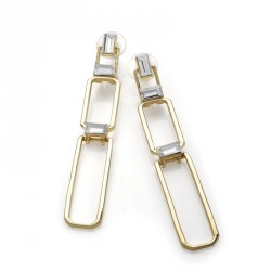 Earring - Shiny gold colour rectangle design drop...