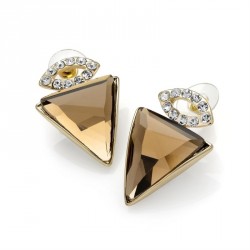 Earring - Gold colour brown colour glass triangle design...
