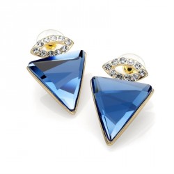 Earring - Gold colour blue glass triangle design...