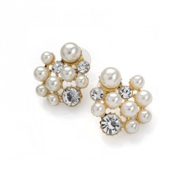 Earring - Gold and cream pearl colour crystal earrings. -...