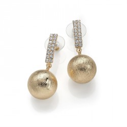 Earring - Gold colour crystal ball drop earrings. -...