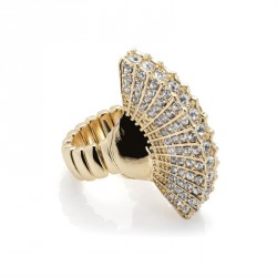 Ring - Gold colour AB crystal fan design elasticated...
