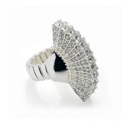 Ring - Silver colour crystal fan design elasticated ring....