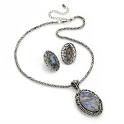 Necklace & Earring set - Burnished silver colour blue...
