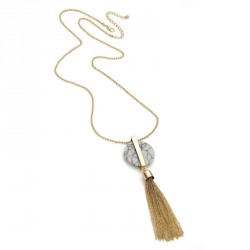 Necklace - Gold colour white marble effect chain tassel...