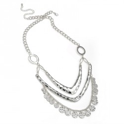 Necklace - Three row shiny silver colour charm chain...