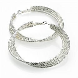 Earring - Silver colour diamond cut effect hoop earrings....