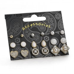Earring set - Nine pairs gold colour white tone set of...