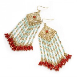 Earring - Shiny gold colour turquoise and coral effect...