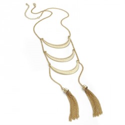 Necklace - Shiny gold colour chain tassel necklace. -...