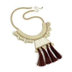 Necklace - Shiny gold colour burgundy cord tribal look...