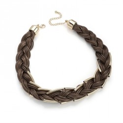Necklace - Brown cord gold colour tube effect platted...