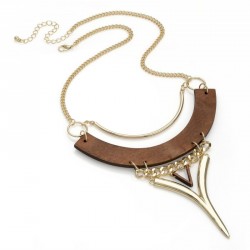 Necklace - Shiny gold colour wood look design chain...