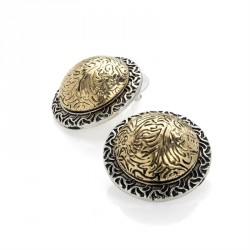 Earring - Two tone antique gold and silver colour round...