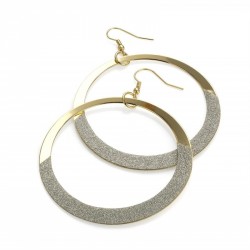 Earring - Shiny gold colour silver glitter round drop...
