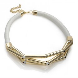 Necklace - Gold colour white cord twisted necklace. -...